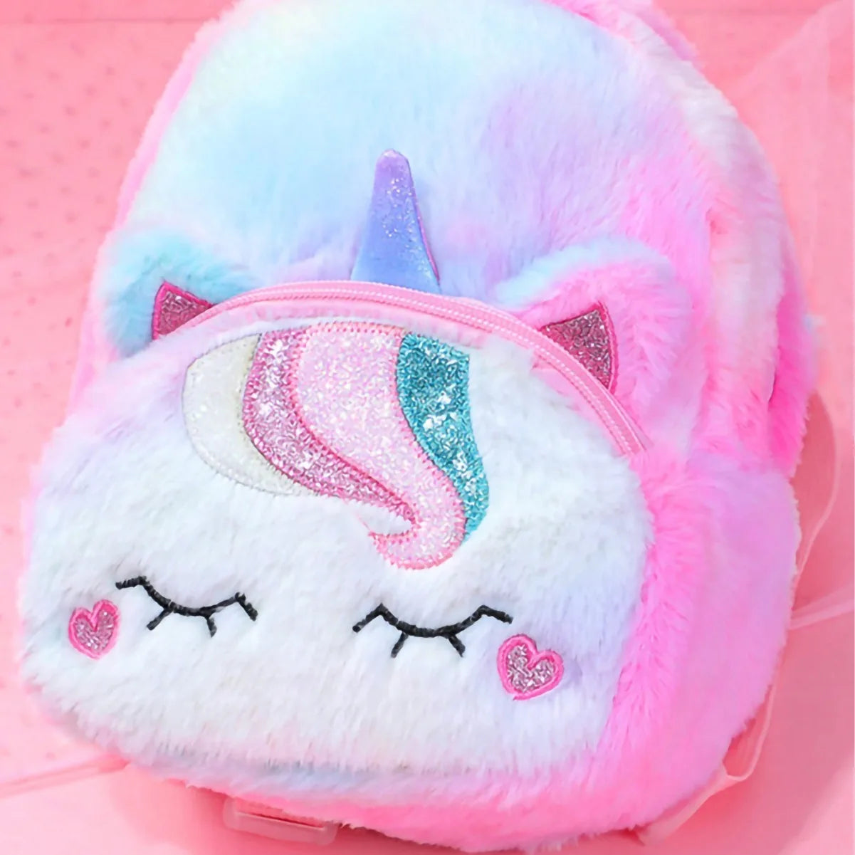 Nueva mochila transfronteriza de dibujos animados de unicornio de peluche para niños, mochila, mochila pequeña para chica bonita, mochila escolar