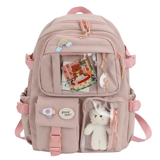 Mochila escolar de gran capacidad para niñas, bolso de mano para estudiantes, Kawaii, Patchwork