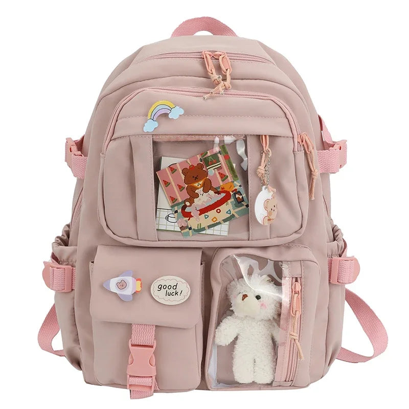 Mochila escolar de gran capacidad para niñas, bolso de mano para estudiantes, Kawaii, Patchwork