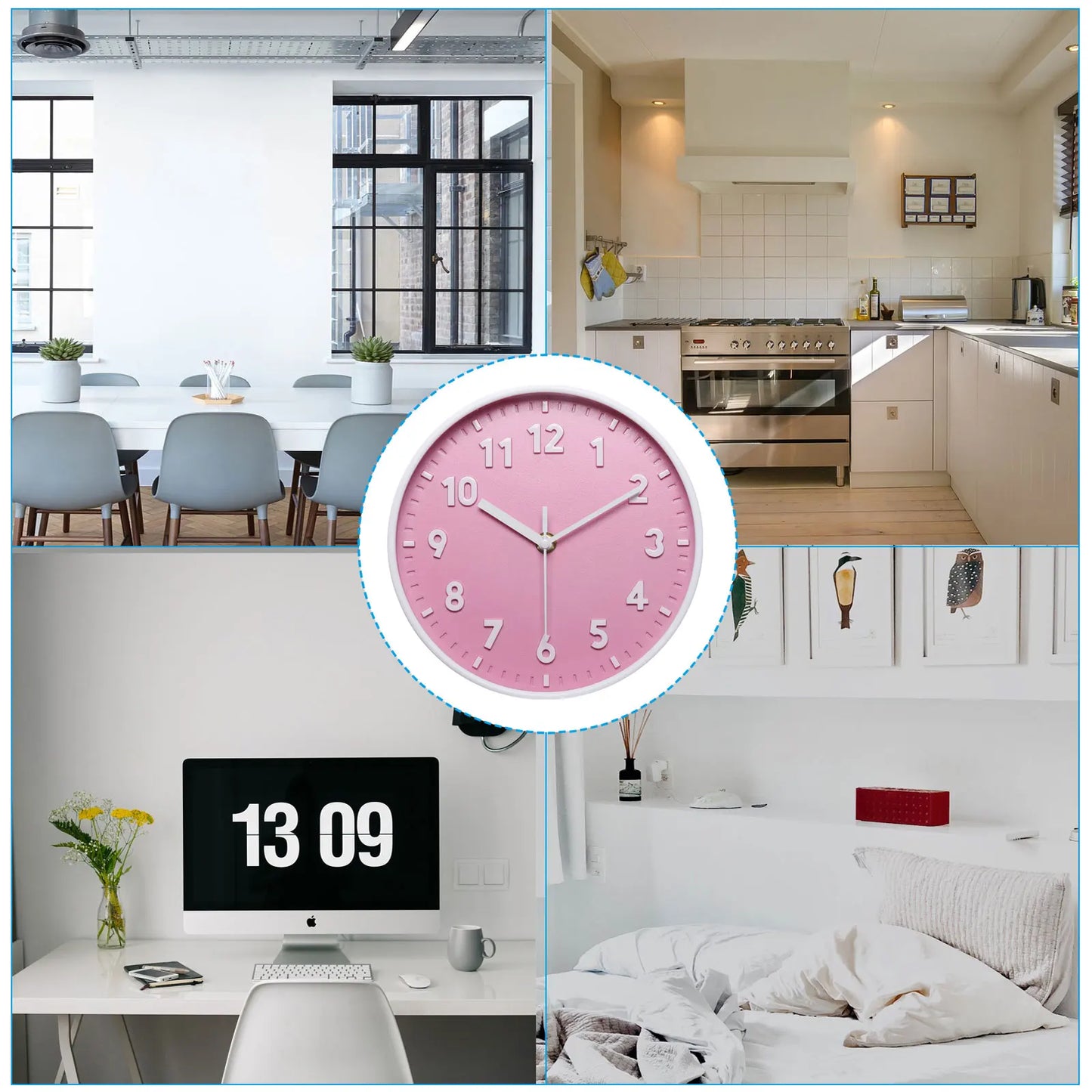 Reloj de pared de 8 pulgadas Número 3D Relojes de pared redondos silenciosos sin tictac con pilas de cuarzo para oficina dormitorio decorativo rosa