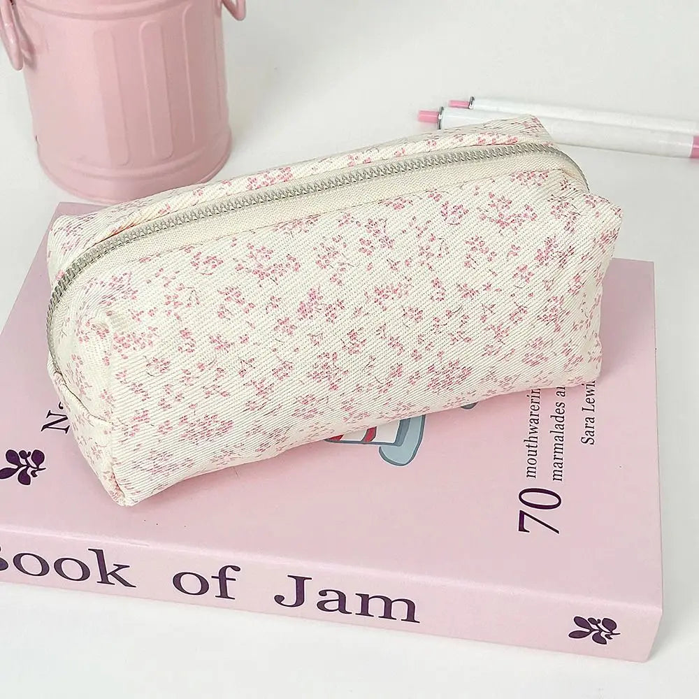 Pequeña bolsa Floral fresca para bolígrafos, estuche de lápices de gran capacidad, bolsa de almacenamiento de papelería multifuncional, organizador escolar para estudiantes, suministros