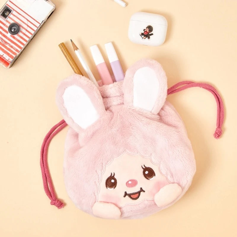 Nueva Bolsa con Cordón de la Serie Monchhichi, Linda Bolsa de Almacenamiento con Bordado de Personajes de Dibujos Animados, Creativa y Portátil, Bolsa de Maquillaje