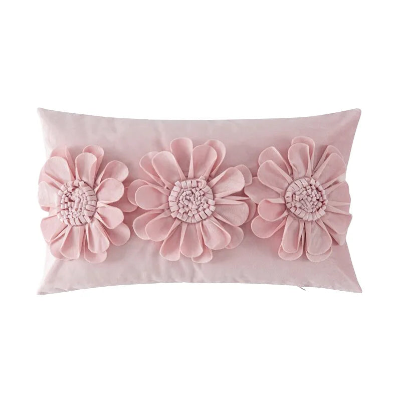 Funda de almohada de felpa con diseño de margarita pequeña y girasol, estilo corazón rosa, 30x50/45x45CM, funda de cojín de terciopelo floral 3D para decoración del hogar de niñas
