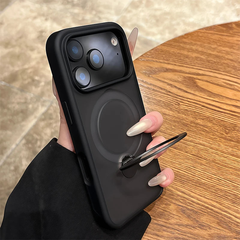 Para Magsafe Metal soporte para coche anillo funda de teléfono para iPhone 17 Pro Max 17 Air 16 15 Pro 14 13 12 11 cubierta trasera de parachoques magnético