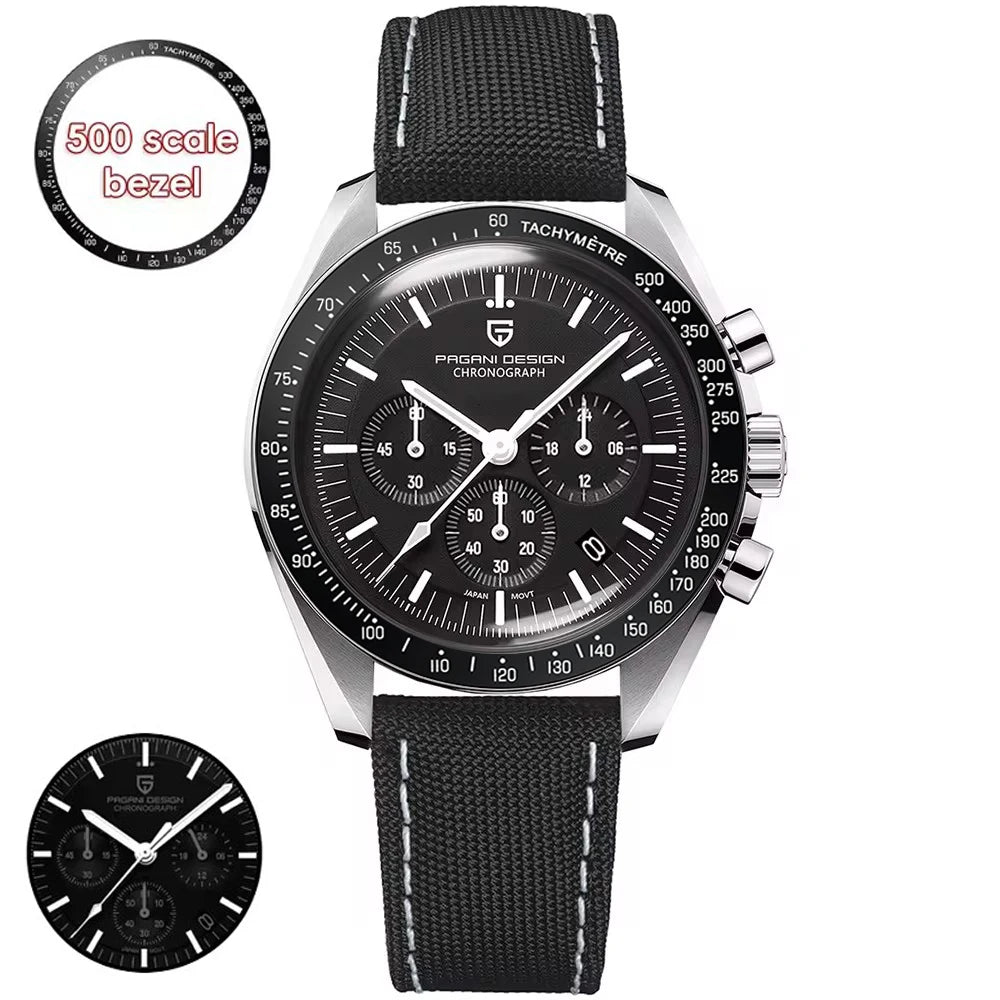 Relojes PAGANI DESIGN Moon para hombre, reloj de cuarzo de lujo dorado, cronógrafo deportivo, zafiro AR, resistente al agua, luminoso, regalo para hombre