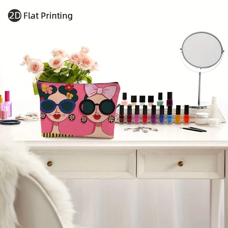 Bolsa de cosméticos para mujer: organizador de maquillaje con cremallera y diseño floral rosa para niñas, bolsa de maquillaje de poliéster duradera para viajes