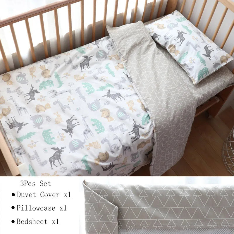 Juego de cama para cuna de bebé, ropa de cama de algodón, kit de cuna para niño y niña, incluye funda de almohada, funda nórdica, decoración para habitación de niños, 3 uds.