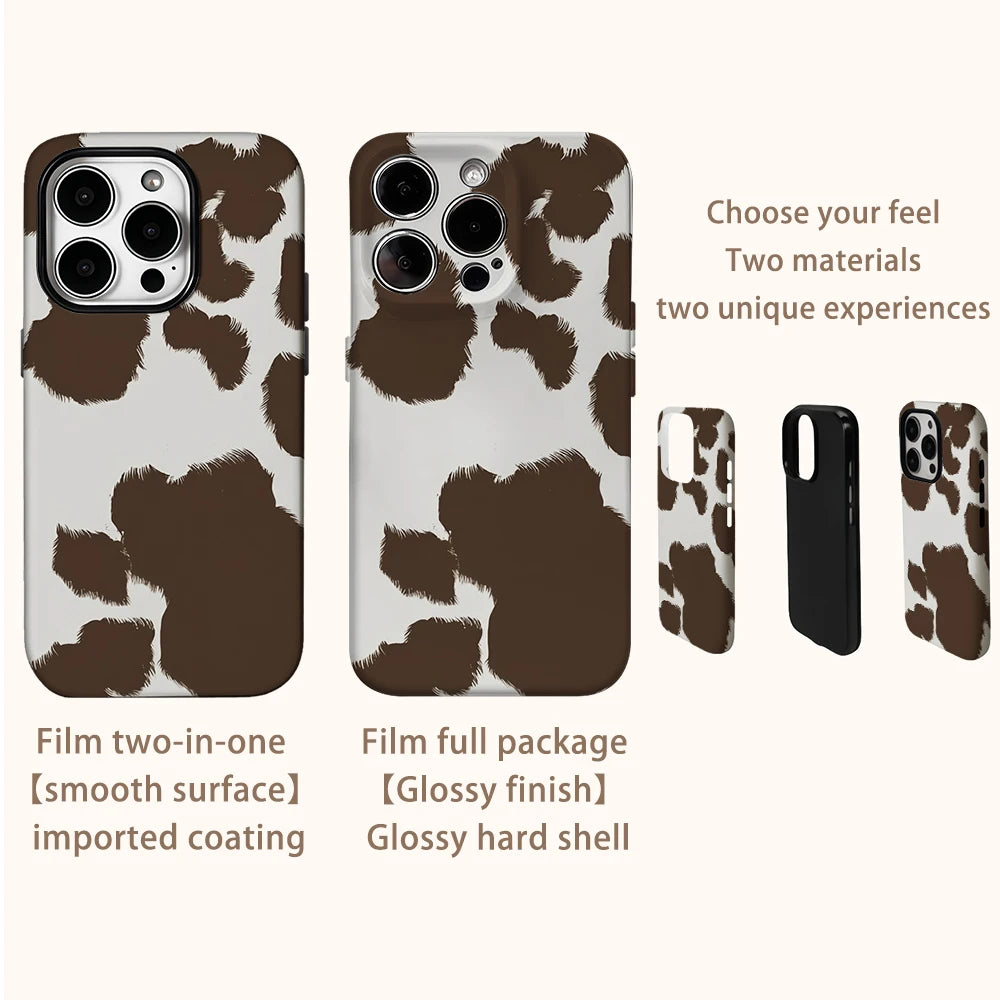 Funda de teléfono con patrón de vaca para IPhone 16 15 14 13 12 11 X XS XR XSMAX 7 8 Pro Max Plus contraportada de doble capa