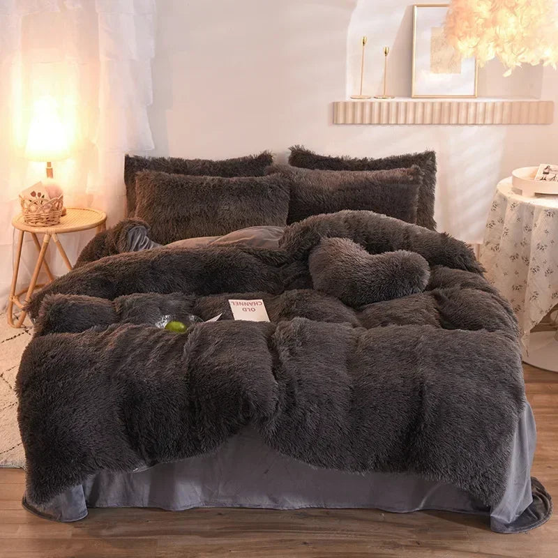 Juego de funda nórdica de felpa de lujo de 3/4 piezas: ropa de cama acogedora y suave, perfecta para el confort del dormitorio, ideal para habitaciones de invitados y dormitorio Aesth