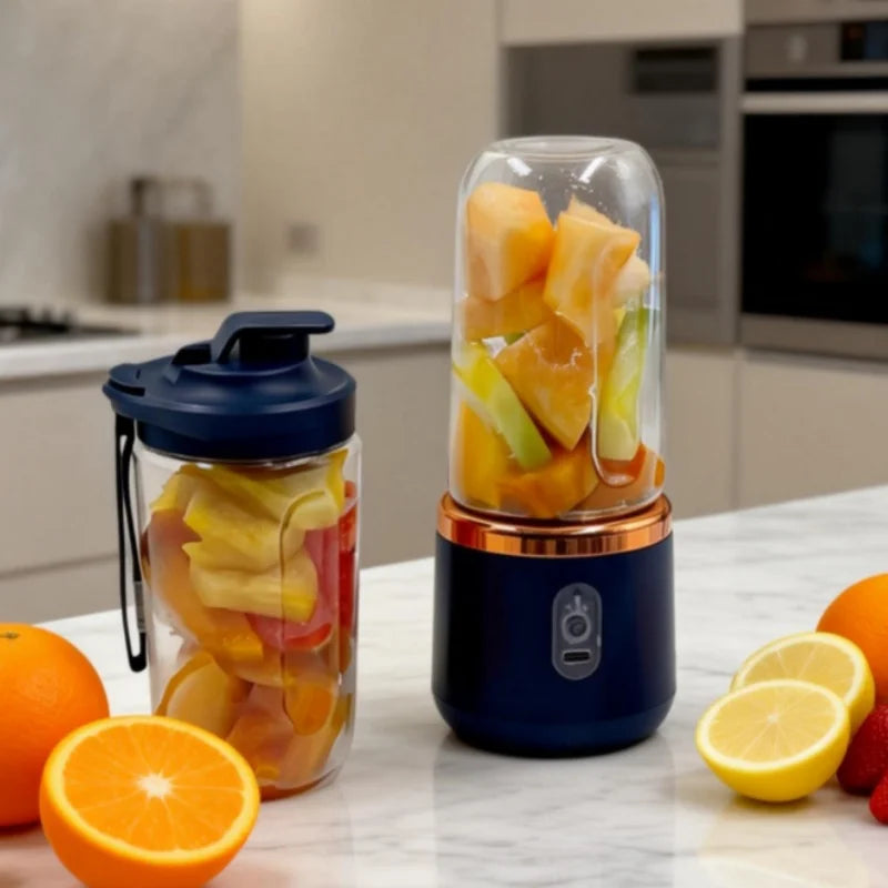 Licuadora Eléctrica Portátil de 400 ml, 2 Tazas, Mini Licuadora Multifuncional Inalámbrica para el Hogar, Recargable por USB, Vaso Mezclador Pequeño
