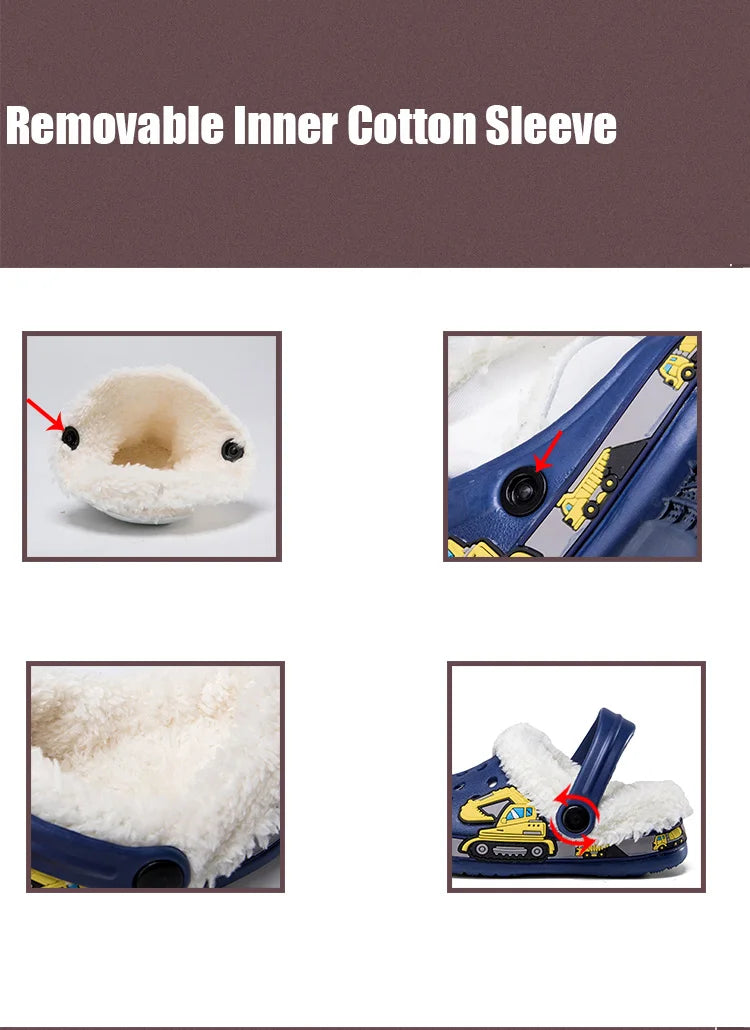 Sandalias de invierno para niños, zapatillas de piel para niños, zapatos para niñas, zuecos antideslizantes, sandalias bonitas de dibujos animados para niñas, zapatos para niños