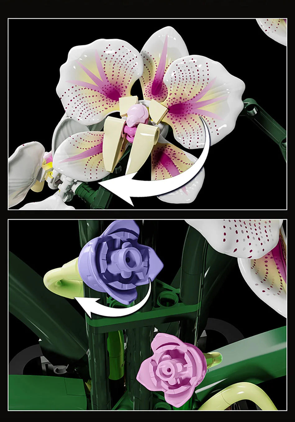 Orquídea creativa Cymbidium flores eternas planta en maceta bloques de construcción simulación Phalaenopsis DIY ladrillos juguetes regalo de San Valentín