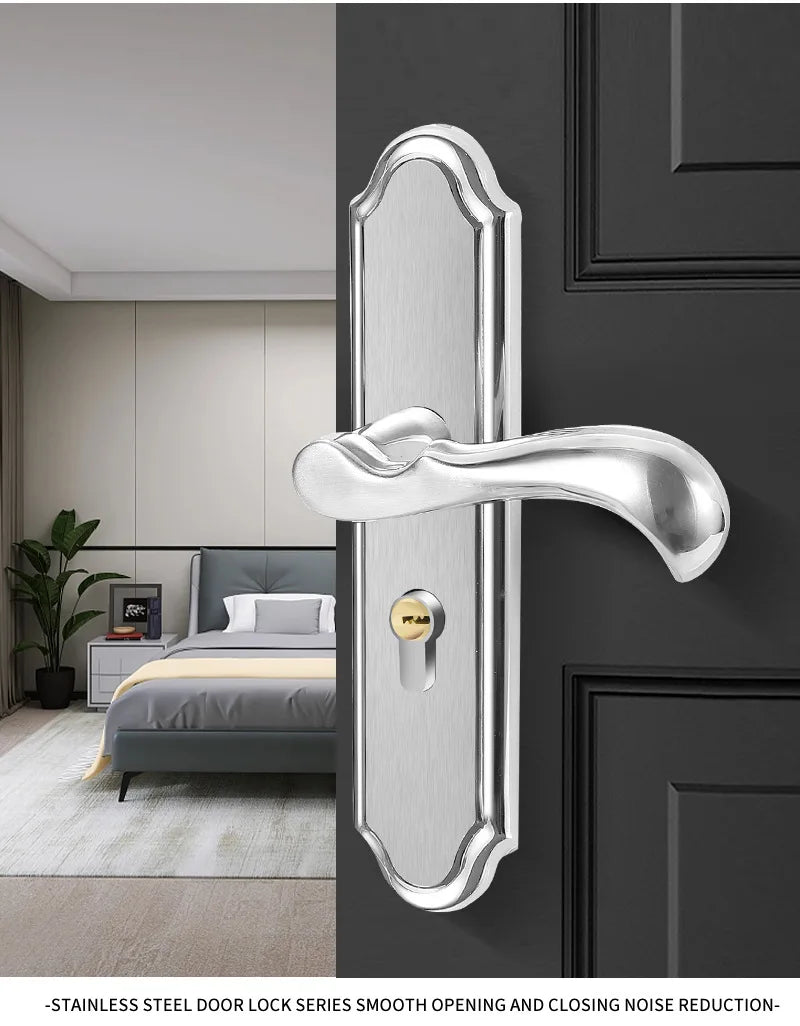 Juego de cerradura de puerta de acero inoxidable 304, manija de palanca de puerta Interior silenciosa para dormitorio, baño, manija de prensa, cerradura para puerta de madera maciza