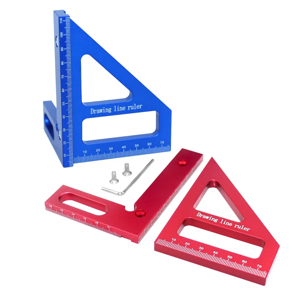 Transportador cuadrado de carpintero, regla triangular de inglete de aluminio, multiángulo 3D, regla de medición de diseño de 45/90 grados