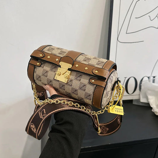 Bolso ancho con correa de hombro para mujer, bolsos de diseñador de moda, Retro, personalidad, cilindro de hombro, bolsos cruzados para mujer