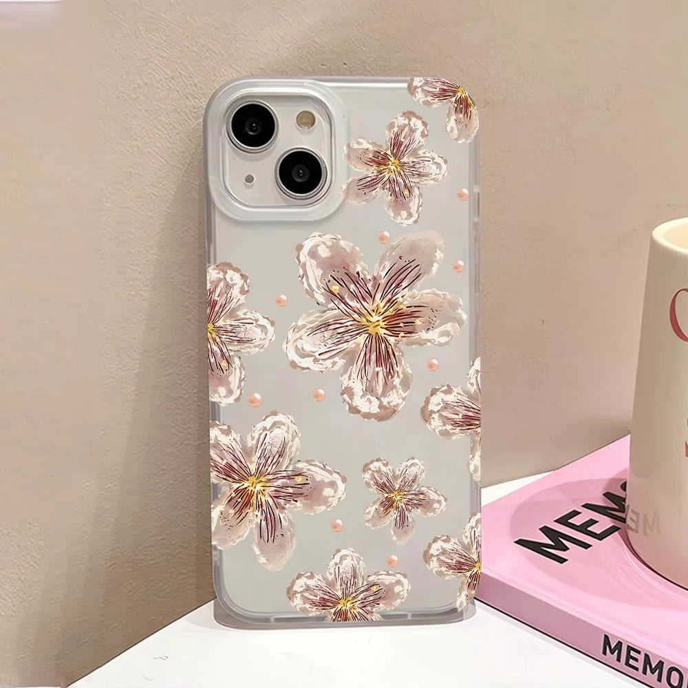 Fundas de teléfono de silicona suave mate para iPhone 15 funda iPhone 16 13 17 Pro Max 14 11 12 Pro 15 16 Plus funda transparente a prueba de golpes con flores