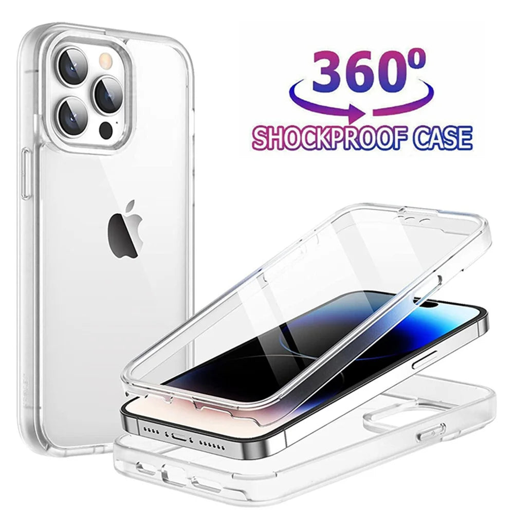 Funda protectora transparente frontal y trasera de cuerpo completo 360 para iPhone 17 16 15 12 13 14 11 Pro XS Max 7 8 Plus, funda trasera dura suave
