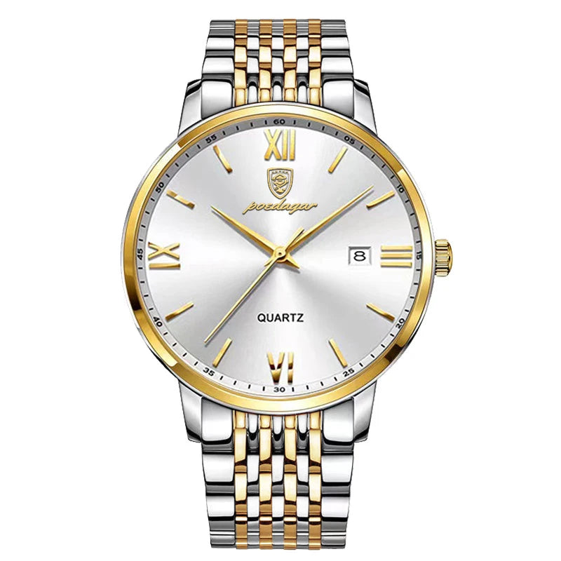 POEDAGAR, relojes de negocios de lujo para hombre, reloj de pulsera resistente al agua de acero inoxidable con fecha para hombre, reloj de pulsera de cuarzo Simple a la moda para hombre