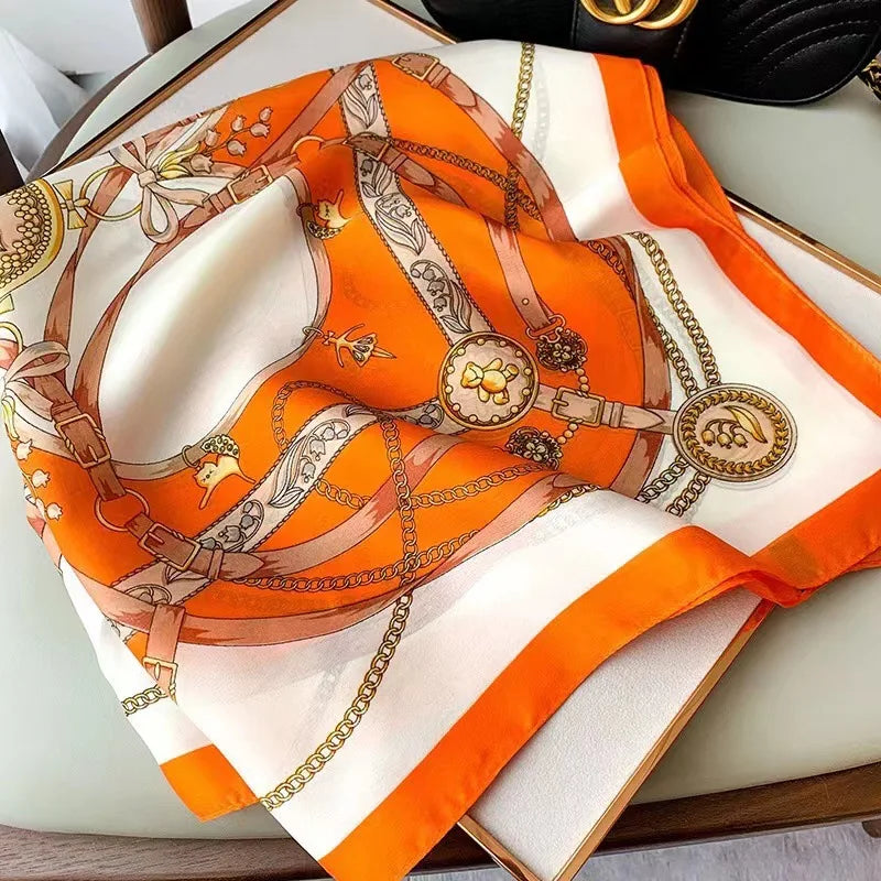 Bufanda cuadrada de seda a cuadros para mujer, banda de satén para el pelo, suave para el trabajo, Hijab, Foulard para la cabeza, 2021