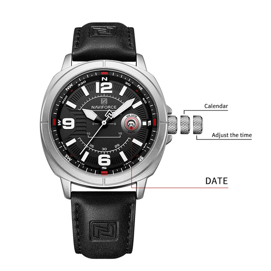 Marca NAVIFORCE, Reloj de cuarzo para Hombre, banda de PU de alta calidad, Reloj de pulsera con calendario para Hombre, indicador de fecha automático, relojes impermeables, Reloj para Hombre