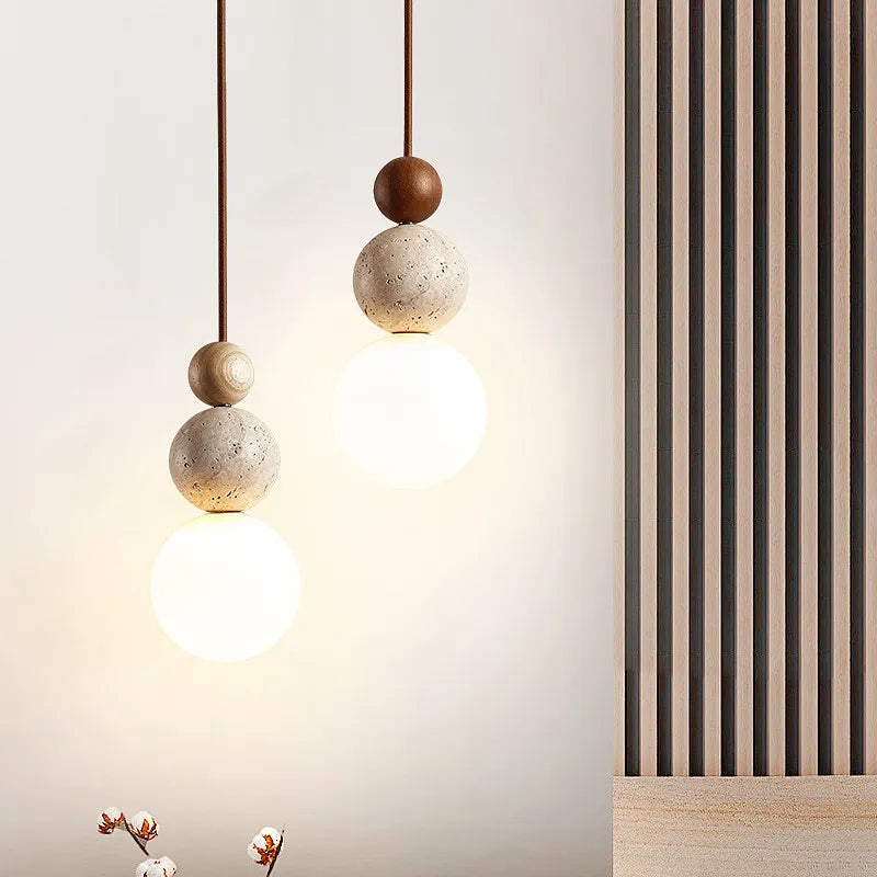 Luma-luces colgantes de travertino amarillo estilo crema, lámparas colgantes de madera de piedra natural para dormitorio, mesita de noche, restaurante, isla de cocina