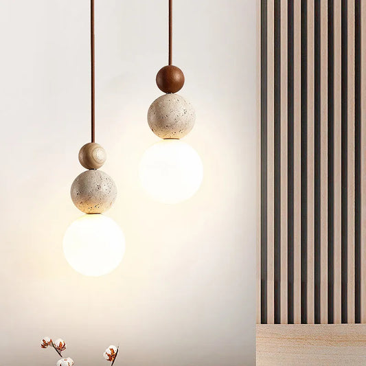 Luma-luces colgantes de travertino amarillo estilo crema, lámparas colgantes de madera de piedra natural para dormitorio, mesita de noche, restaurante, isla de cocina
