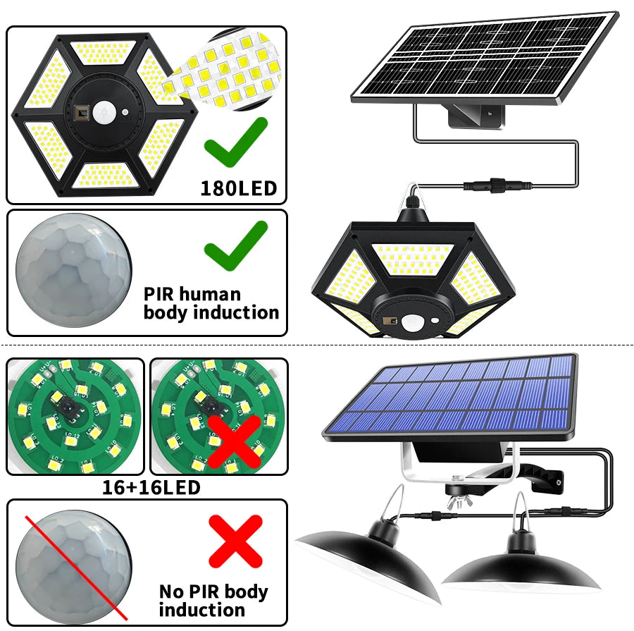 Luz Solar para cobertizo, lámpara colgante para interior y exterior, 180 LED, 1000LM, con Control remoto, para Granero, Gazebo, garaje