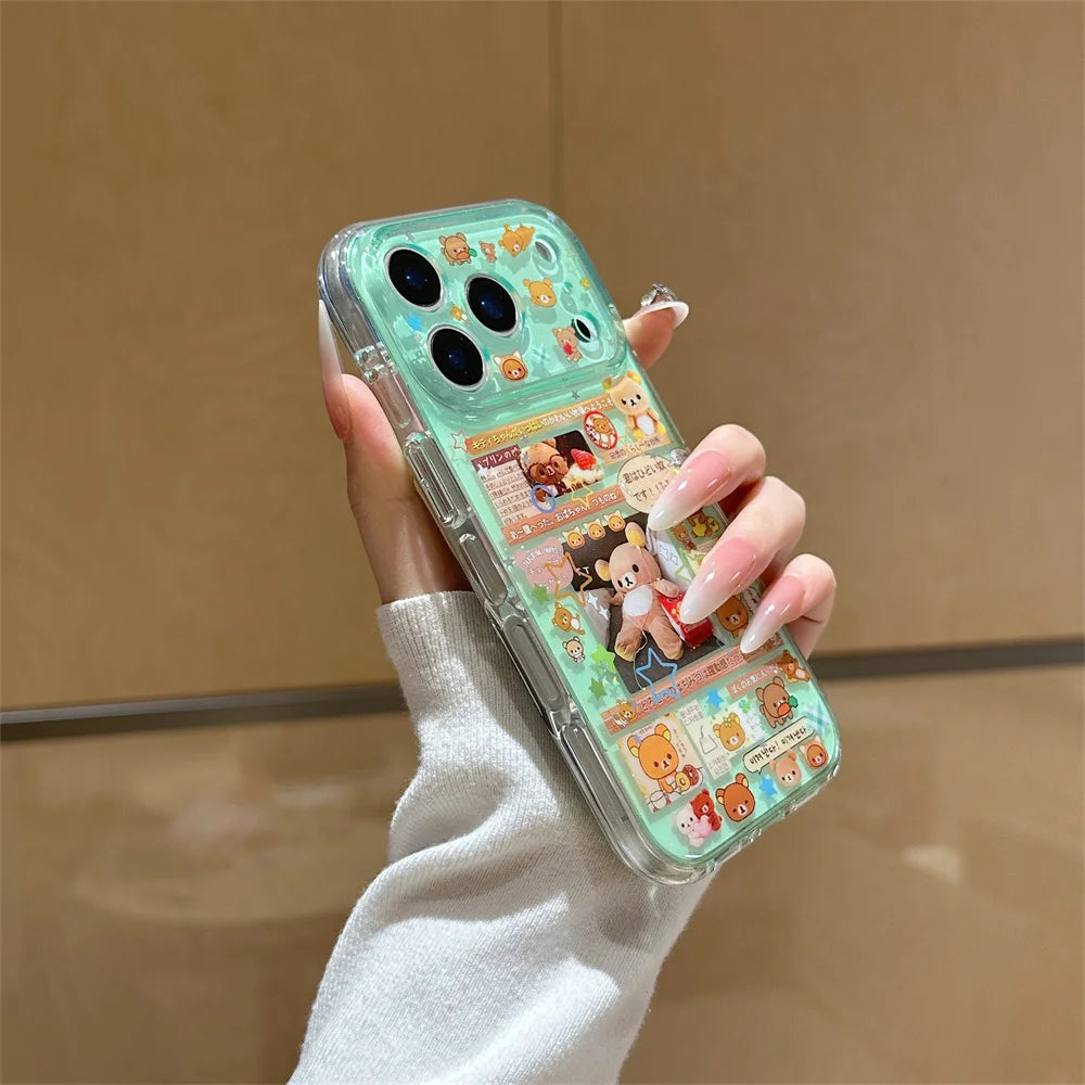 Funda de Teléfono con Dibujos Animados de Rilakkuma Kawaii para iPhone 17 16 15 Pro16 Max 17 Pro Max, Funda Protectora Bonita a Prueba de Golpes con Dijes