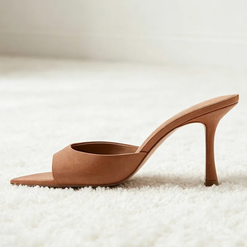 Sandalias de Tacón de Cuero Suave de Diseñador para Mujer, Sandalias Elegantes y Cómodas con Punta Puntiaguda y Tacón Delgado para Verano