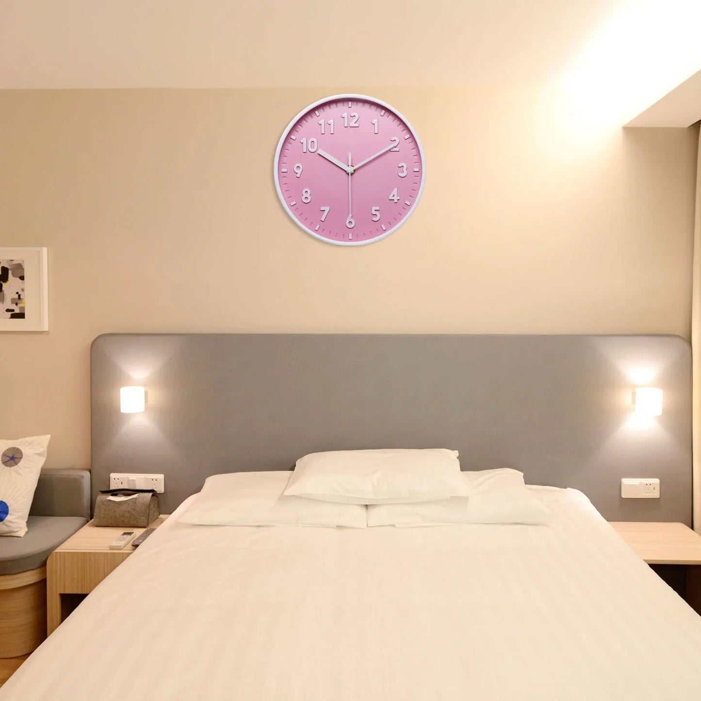 Reloj de pared de 8 pulgadas Número 3D Relojes de pared redondos silenciosos sin tictac con pilas de cuarzo para oficina dormitorio decorativo rosa