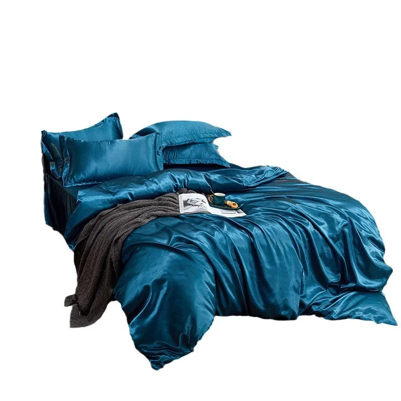 Juego de funda nórdica de cama 120/150/180/200 Tencel, juego de cama de seda negro, verde, blanco, Sábana de verano, Sábana bajera elástica de lujo 180x200