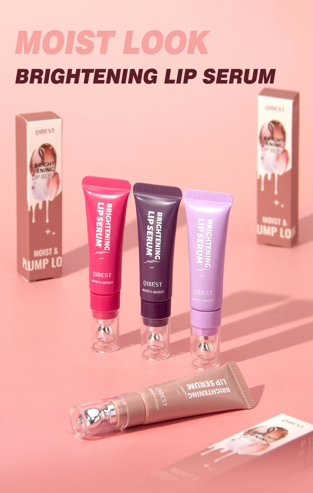 Brillo Labial QIBEST Efecto Espejo, Tinte de Larga Duración, Hidratante, Brillante, con Purpurina, Maquillaje Nutritivo