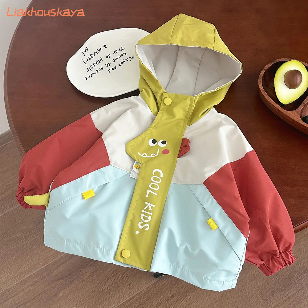 Nueva Chaqueta Cortavientos de Dinosaurio para Niños Primavera 2026, Estilo Coreano, Abrigo con Capucha para Bebés y Niños Pequeños, Ropa Exterior de Manga Larga