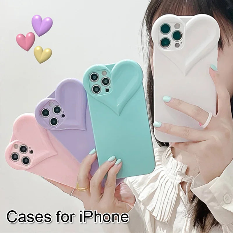 Fundas de teléfono con lente protectora de corazón de amor para IPhone 17 16 Pro Max 15 14 13 12 11 Pro Xs XR 7 8 Plus SE2/SE3 TPU cubierta trasera a prueba de golpes