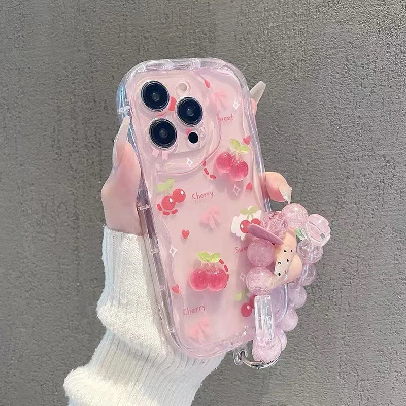 Funda con cadena de cereza 3D y flor de conejo para Realme 15 14 Pro Plus 13 12 12X C67 8i 8 C15 C12 C25 C25S C11 11 7 6 Pro 9i