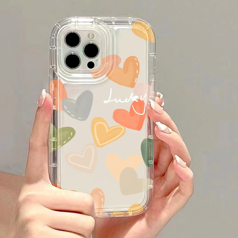 Fundas de teléfono transparentes para iPhone 13, Funda para iPhone 17 Air 16e 15 16 12 11 14 13 Pro Max, Funda de silicona suave con corazón de amor a prueba de golpes