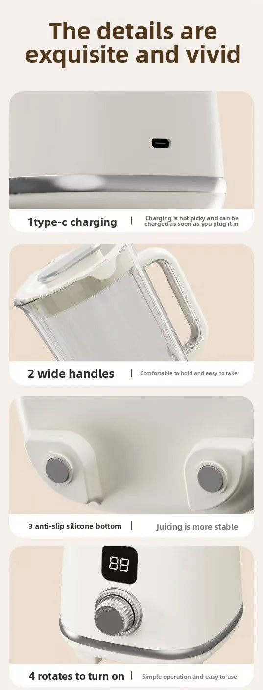 Nuevo extractor de jugo original para el hogar, máquina de procesamiento de frutas y jugo totalmente automática, licuadora de jugo portátil, hoja de acero inoxidable