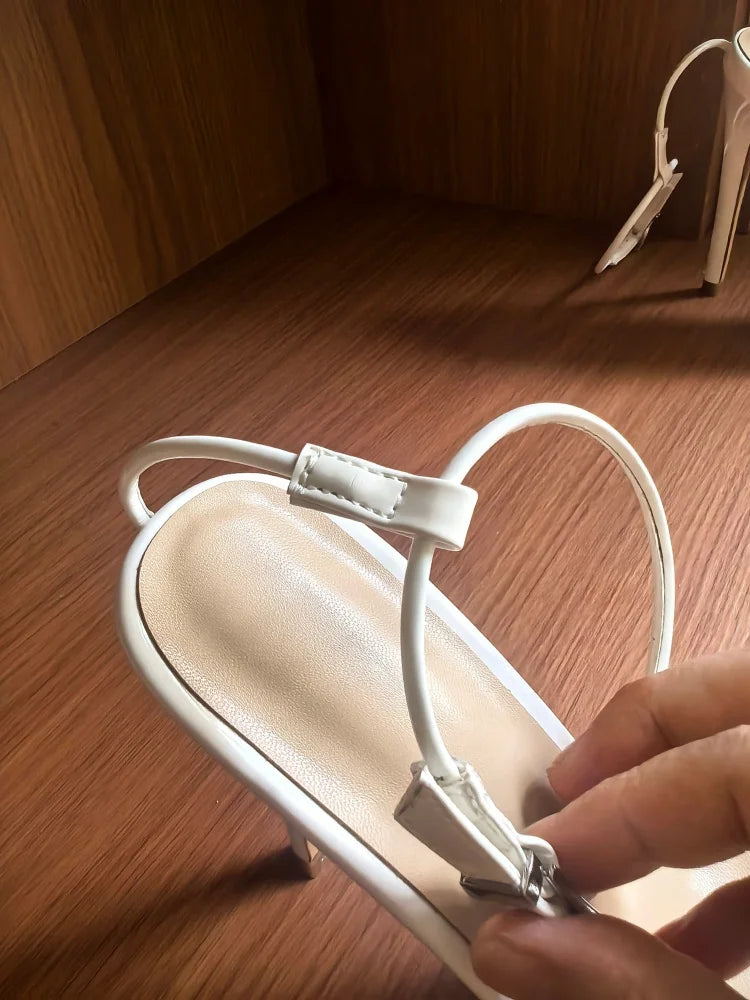 MKKHOU Zapatos de tacón de moda, nuevos zapatos personalizados hechos a mano de alta calidad, sandalias sexys de tacón alto con hebilla en el tobillo y punta fina, zapatos de mujer