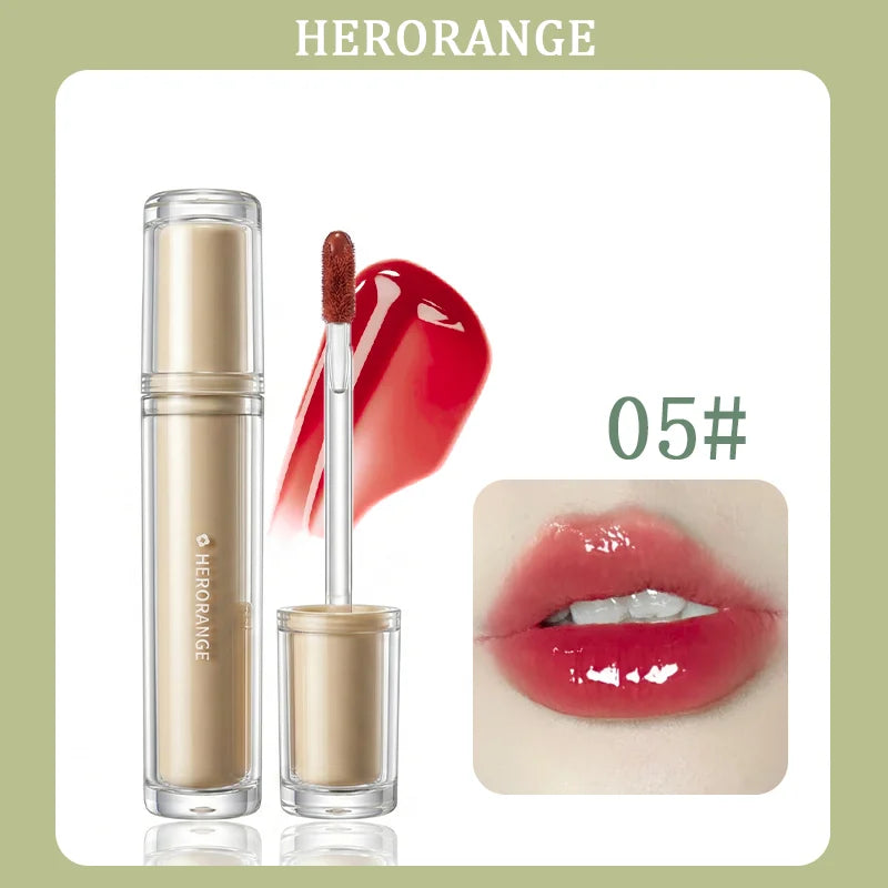 Brillo Labial Herorange Iced Tea, Hidratante, No Reseca, Aumenta el Volumen de los Labios, Estilo Coreano para Maquillaje Diario Natural