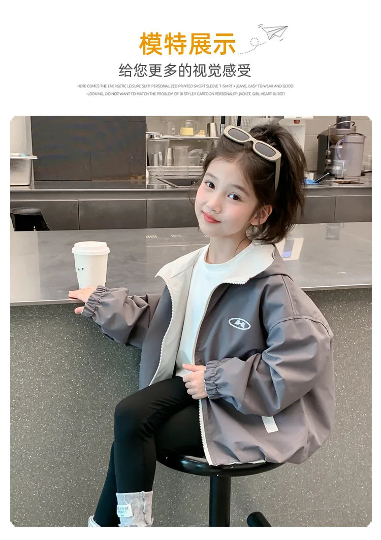 Chaqueta Reversible con Capucha para Niños, Primavera-Otoño 2026, Chaqueta Casual Impermeable y Cortavientos para Adolescentes, Ropa Infantil