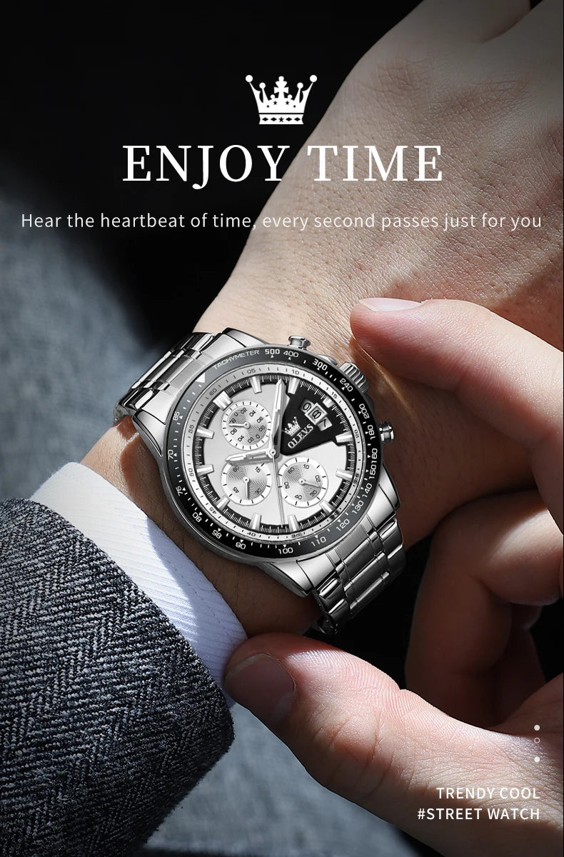 Reloj OLEVS TY705 para Hombre, Reloj de Cuarzo Luminoso de Lujo a Prueba de Agua, Reloj Multifuncional con Cronómetro, Reloj Deportivo Original Exclusivo para Hombre