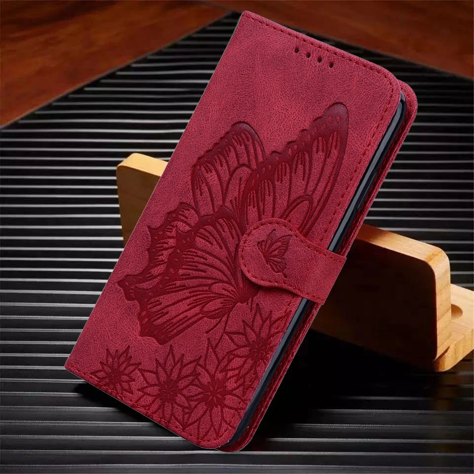 Funda tipo cartera de cuero con diseño de gato y mariposa para iPhone 17, 15, 16, 14, 13, 12, 11 Pro Max, iPhone 15 Plus