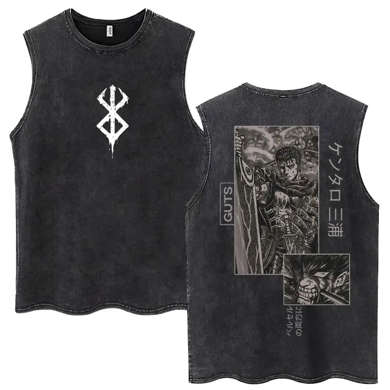 Camisetas sin mangas Harajuku lavadas de Anime Berserk Guts, camisetas Retro de Manga Gatsu Griffith Zodd, camisetas sin mangas, Camiseta de algodón Unisex de gran tamaño