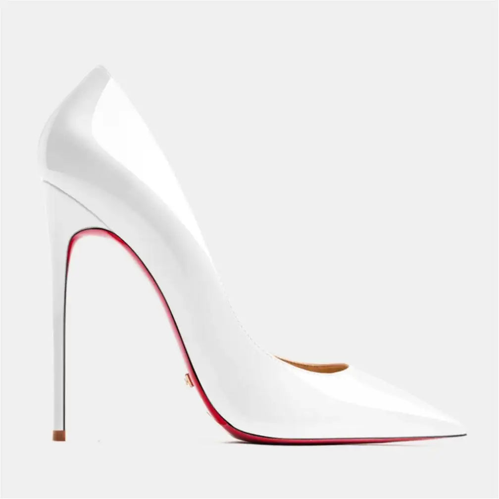 Sandalias de mujer 2026, nuevas, de tacón alto de 12 cm, estilo francés, puntiagudas, tacón delgado, sexys, negras, de boca poco profunda, zapatos individuales con suela roja para mujer.