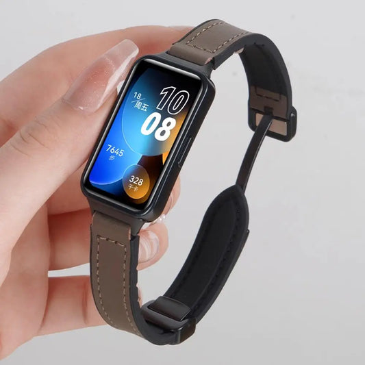 Correa de cuero magnética para Huawei Band 10, 9, 8, NFC, repuesto deportivo suave, Correa transpirable, pulsera, accesorios