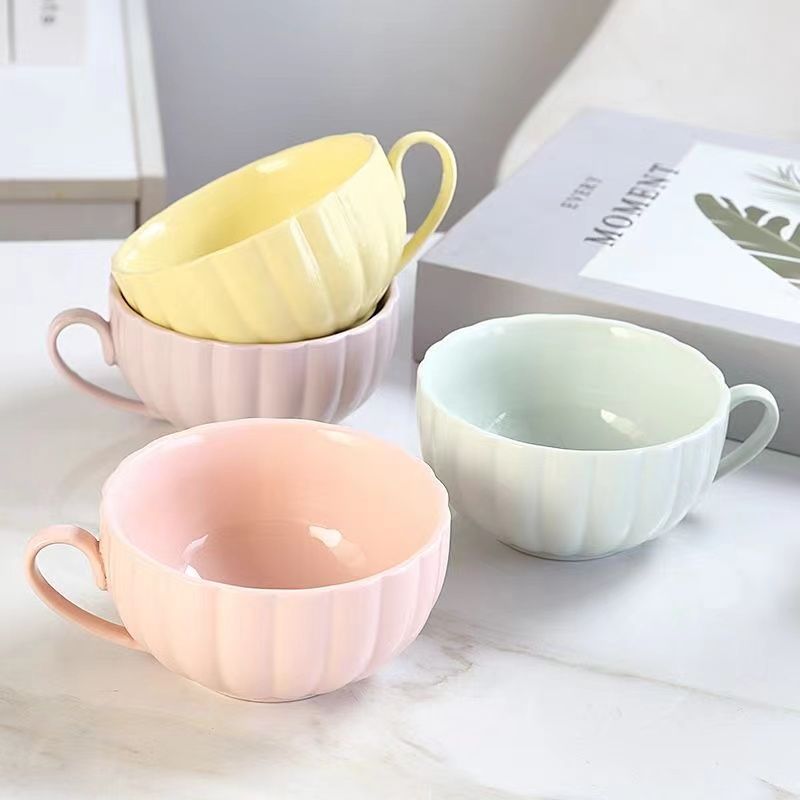 Taza de café de calabaza creativa para colgar en la oreja, nuevo juego de Taza y plato de cerámica, diseño pequeño Sense Home Fairy Taza y plato