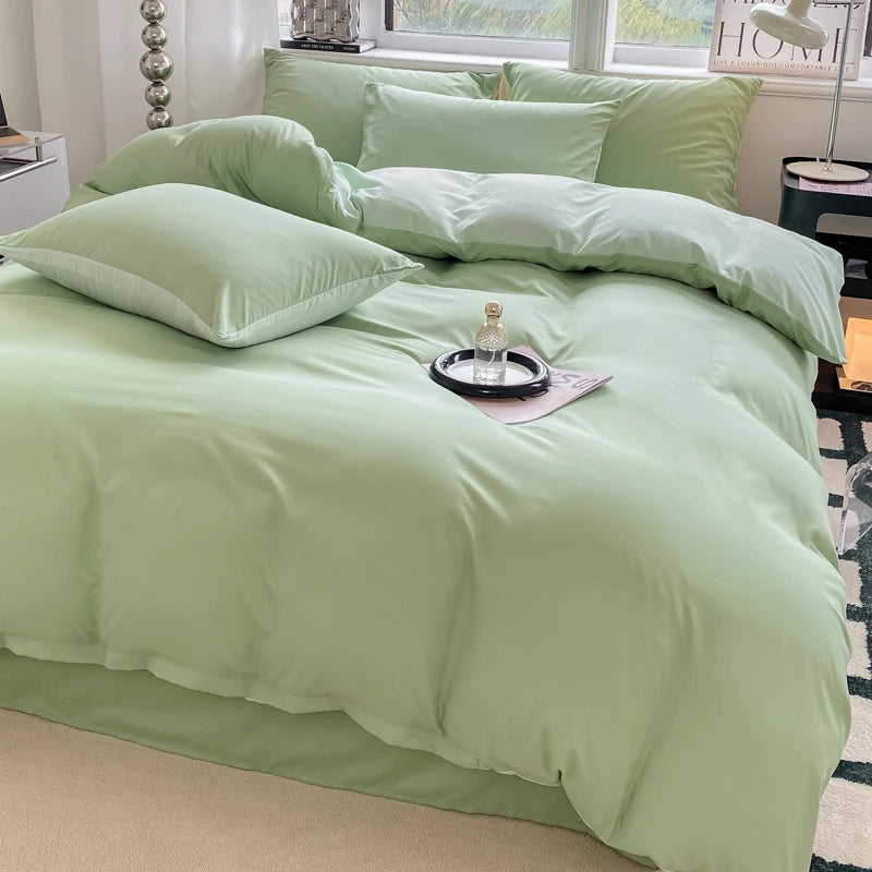 Juego de funda nórdica de Color sólido estilo Ins, ropa de cama de algodón lavada, funda de edredón, funda de almohada, juegos de cama suaves, fundas de edredón de 220x240