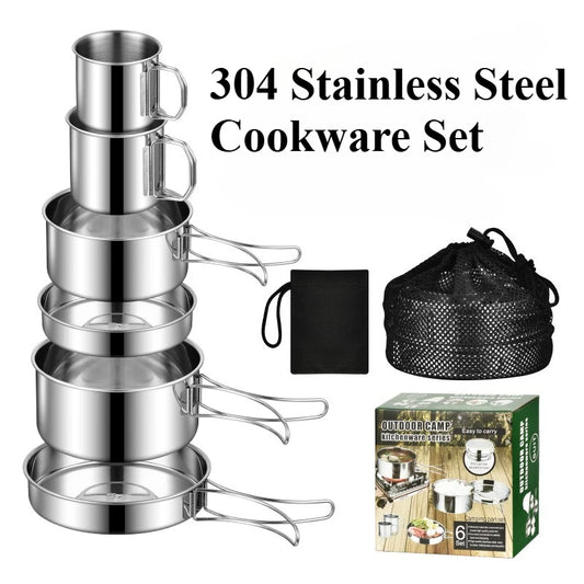 Juego de utensilios de cocina para acampar, olla de cocina de acero inoxidable con sartén, utensilios de cocina portátiles para exteriores, olla para Picnic, mochilero, Camping y senderismo