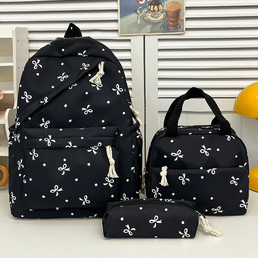 Mochila escolar universitaria con pajarita, 3 uds., con fiambrera, estuche para lápices, mochilas bonitas para niñas, conjunto de mochila escolar para chicas adolescentes