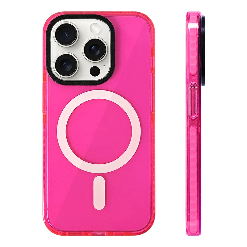Funda Transparente de Silicona Suave con Carga Inalámbrica MagSafe en Colores Neón para iPhone 17, 17 Pro Max, 15, 16 Pro, 13, 14, 12